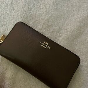 Coach Dark Brown Leather Zip Wallet